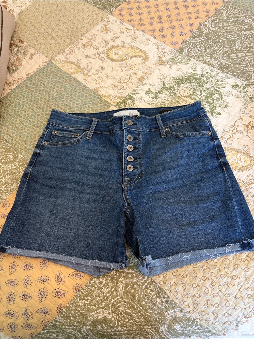 Ella Moss Dark Blue Button-Front Denim Shorts
